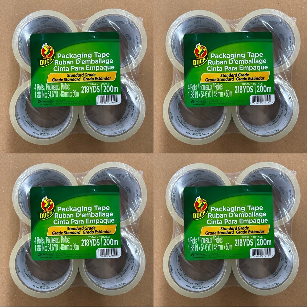 PACKING TAPE - DUCT BRAND - 4 PACKS (16 ROLLS) (shipping supplies )